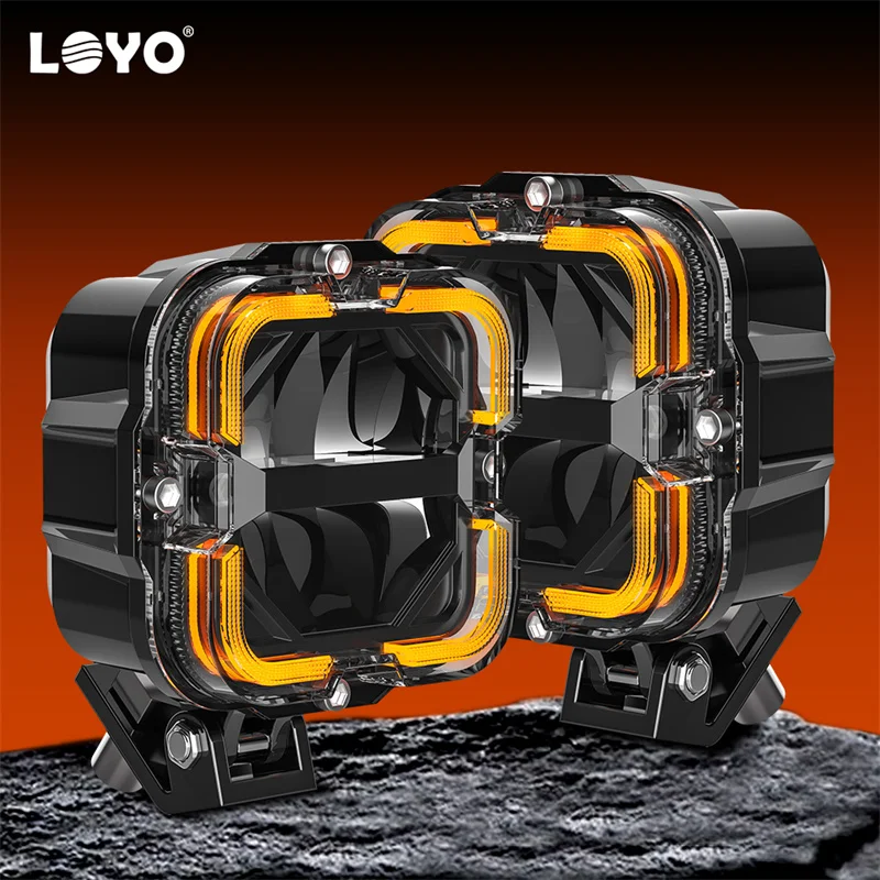 2pcs LED Work Lights White & Amber Drl Spotlight 12v 24v LED Light Bar for Car Offroad Truck SUV ATV Motorcycle Driving Lamp