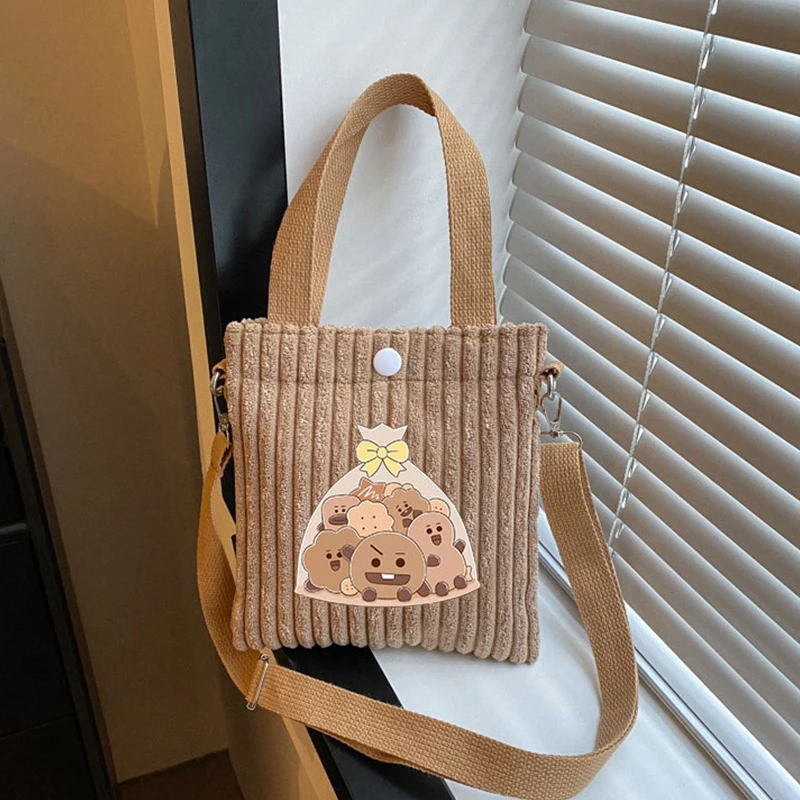 Kawaii Bt21 Corduroy Pluche Crossbody Tas Leuke Cartoon Dames Reizen en Vrije tijd Item Opbergtas Schoudertas Vakantiecadeaus