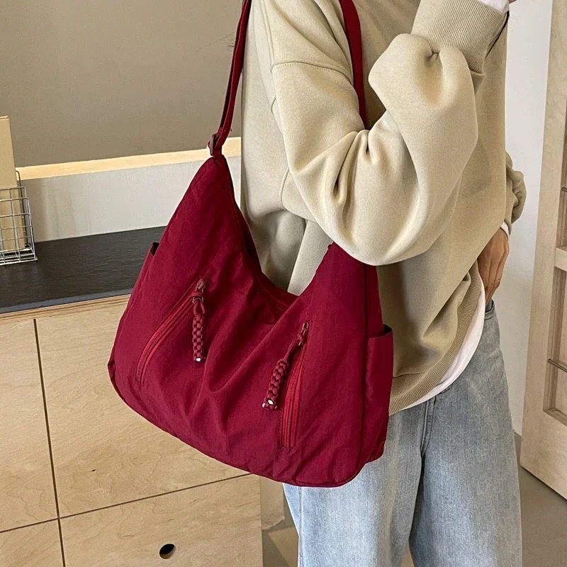 2024 New Casual Versatile Slant Cross College Student Fashion Commuter ShoulderBag Large Capacity Canvas Solid Color Women's Bag