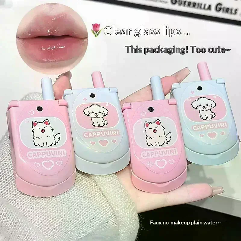 Cappuvini Two-color Solid Lip Gloss 3 In 1 With Mirror Waterproof Lip Balm Juicy Shine Moisturize Non Sticky Lip Stick Makeup