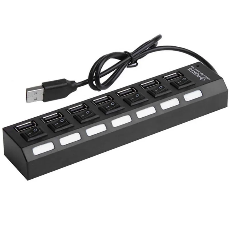 7-Port USB Hub Usb2.0 High Speed Multi Charger Hub Black on Off Current Protection USB Expansion for Laptop Pc