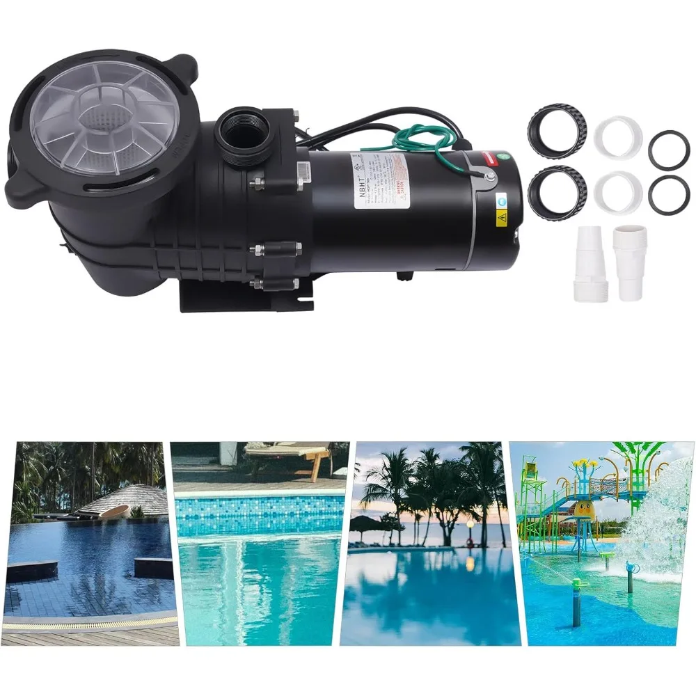 

1.5HP Swimming Pool Pump HBP1100 Electric Pool Pump Motor Filter Basket In/Above Ground 10-120V 60Hz Single Portability Speed