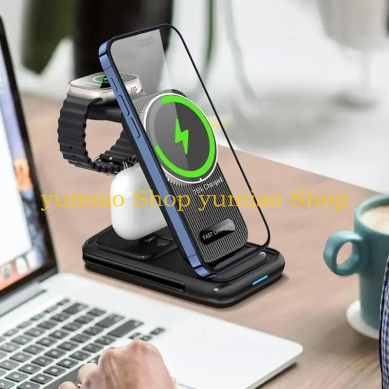 587B 4 in 1 Wireless Energy Hub Foldable Design 15W Quick Energy Device with Removable Stand For Phone Watch Headphones
