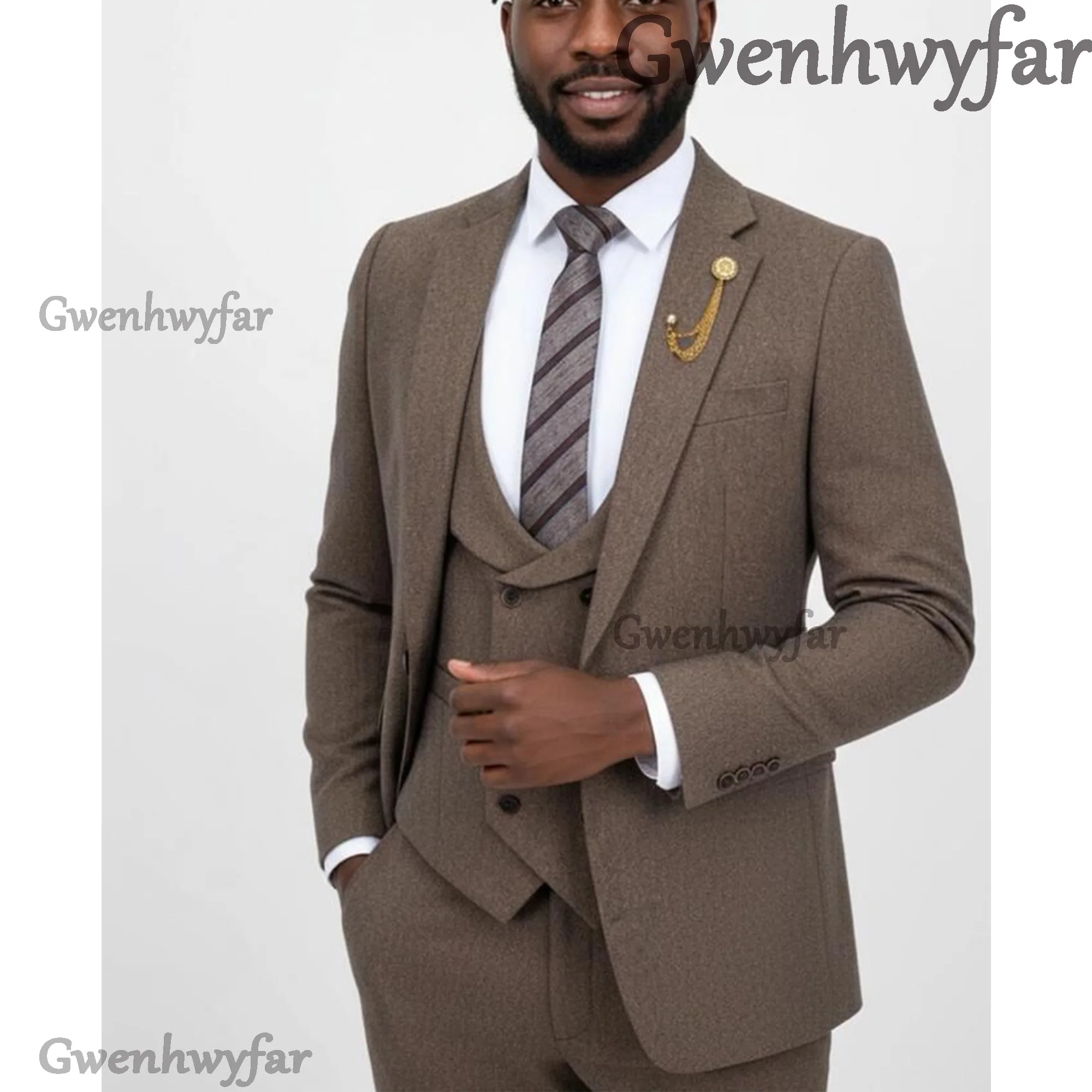 

Gwenhwyfar Vintage Men's Jacket Vest Pant Double Breasted Blend Overcoat Plus Size Warm Winter Business Suit Custom Sizes Blazer