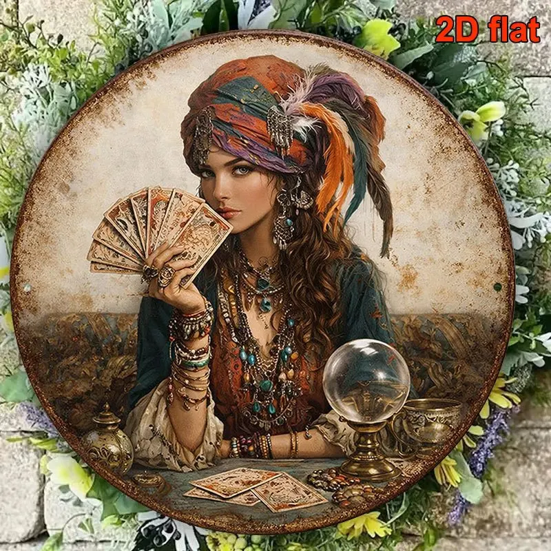 1pc 2D Flat Circular Wooden Sign, Vintage Plaque about Fortune Teller, Mystical Diviner Decor Sign, Suitable for Bar Decor, Cafe