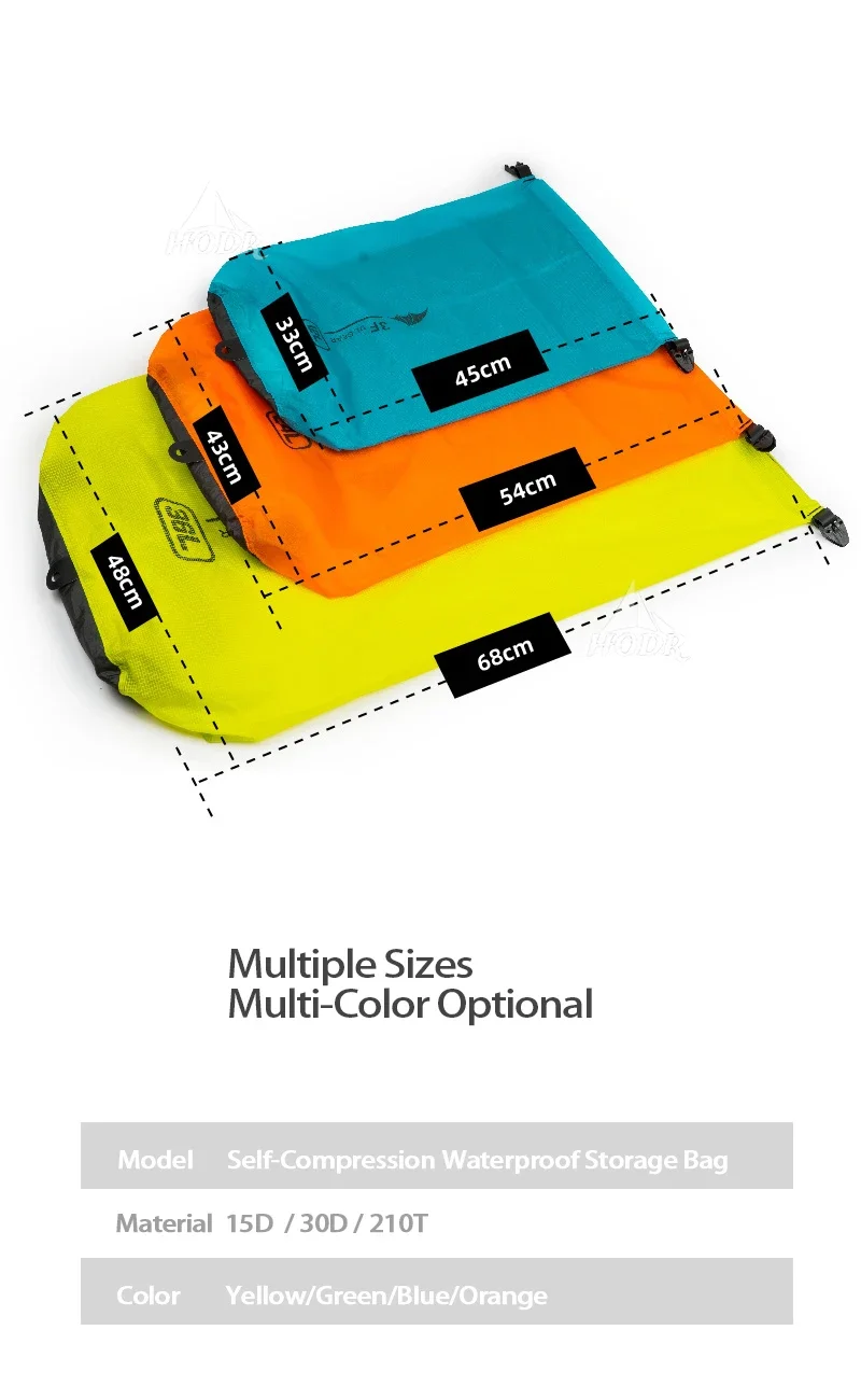 [HODR] 3F UL шестеренка, вакуумный компрессионный сухой мешок 15D 12/24/36L, ультралегкий Водонепроницаемый сухой мешок, походные сумки для хранения
