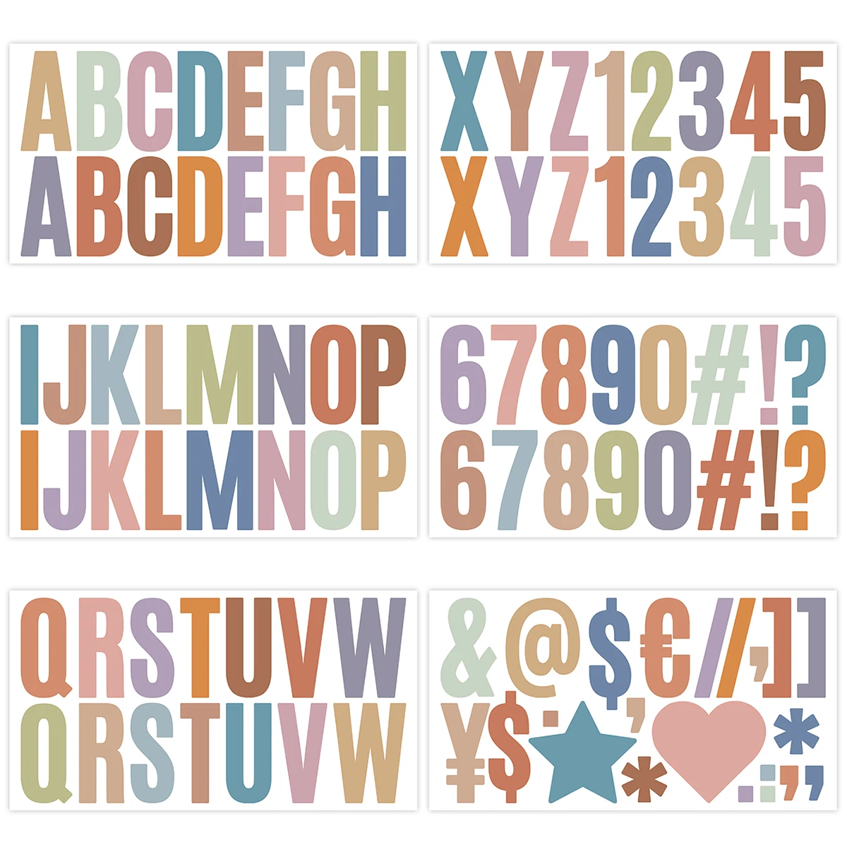 6pcs Alphabet Letter Stickers Colorful Self Adhesive Sticker for DIY Art Project Hand Craft Large Font Alphanumeric Sticker Kit