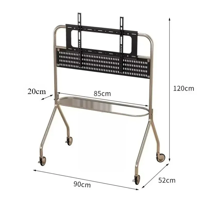 Stainless Steel TV Stand on Wheels Storage Shelf Lockable Casters Y Shape Stable Structure for Home Small Apartment Living Room