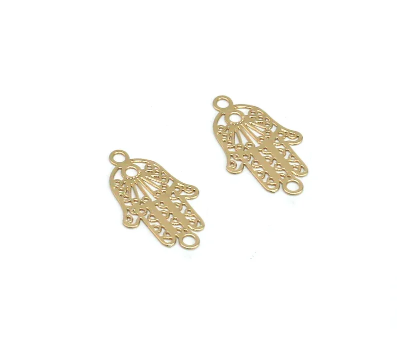 Breloques de boucle d'oreille Hamsa main, filig123, connecteur de main, bijoux exécutifs, ton or, accessoires de boucle d'oreille, 21.3x13.2mm, RP272, 20 pièces