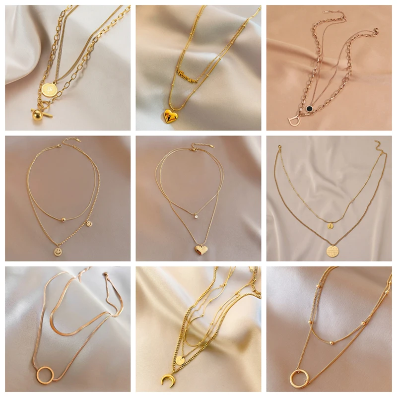 XIYANIKE Hot Selling Stainless Steel Necklace Two Layer Gold Color Women's Necklaces Fashion Trendy Women Jewelry