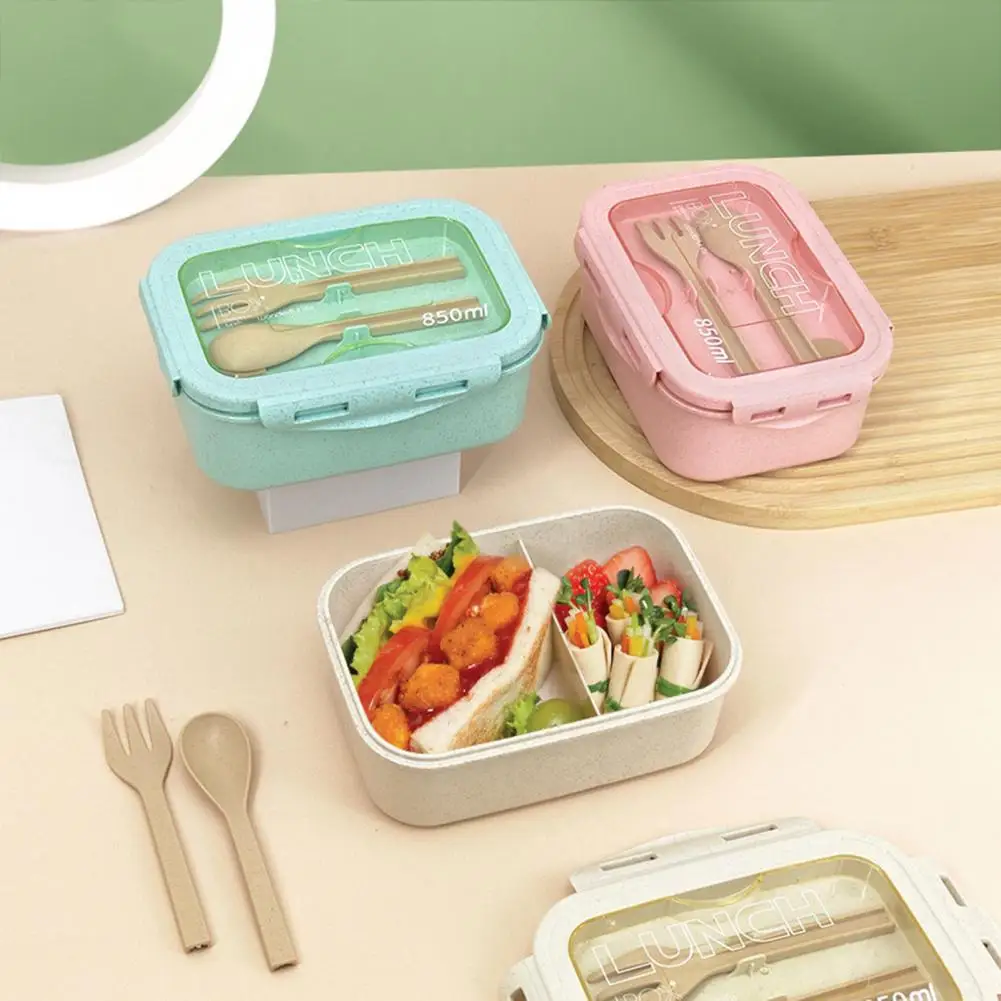 Fashion Bento Box Reusable Lunch Case Food Grade Two Compartments Food Container with Tableware  Storage