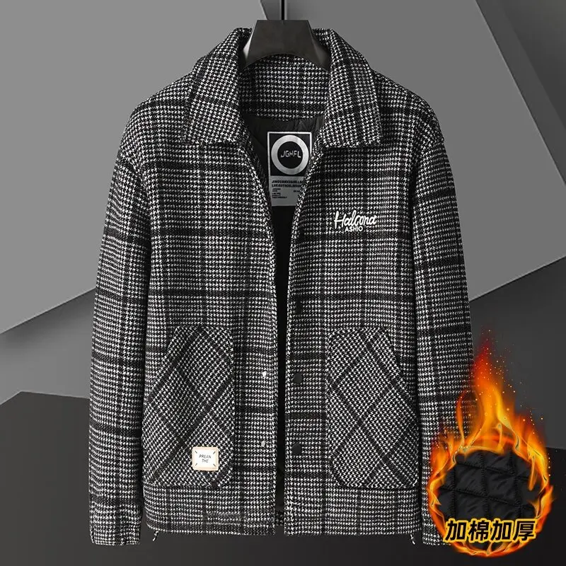 

Autumn Winter Add Cotton Thick Men's Woolen Jacket Korean Causal Overcoat Business Lapel Wool Blends Coats Social Men Clothing