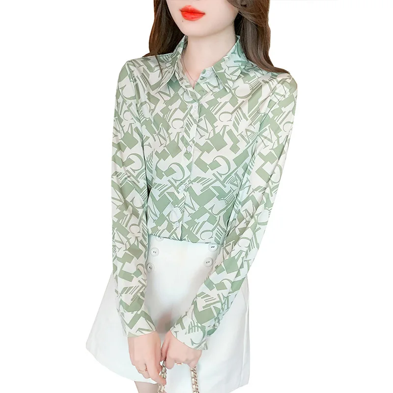 Letter Print Commuter Long Sleeve Top Blouse Woman Autumn Temperament Loose Personality Fashion Shirt for Women