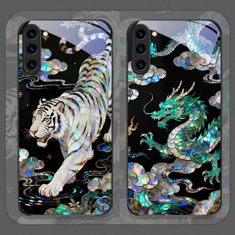 Стильный чехол для телефона с тигром и драконом для iPhone 17 16 16e 15 14 13 12 Mini 11 Air Pro XS Max XR Plus, стеклянная силиконовая рамка, задняя крышка