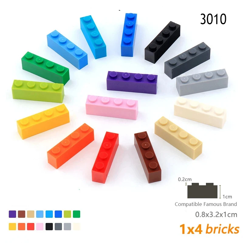 Bloco de construção plástico para crianças, brinquedo educativo, clássico, compatível com leduo 3010, 1x4dots, 200pcs