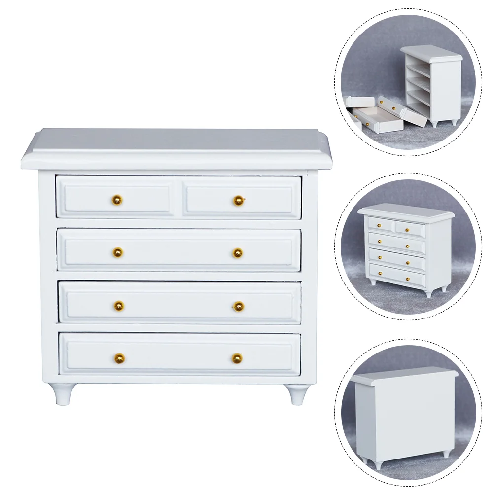 

Cabinet Mini Simulated Solid Wood Bookshelf Decor Miniature Model Large White Ornaments Dollhouse Furniture