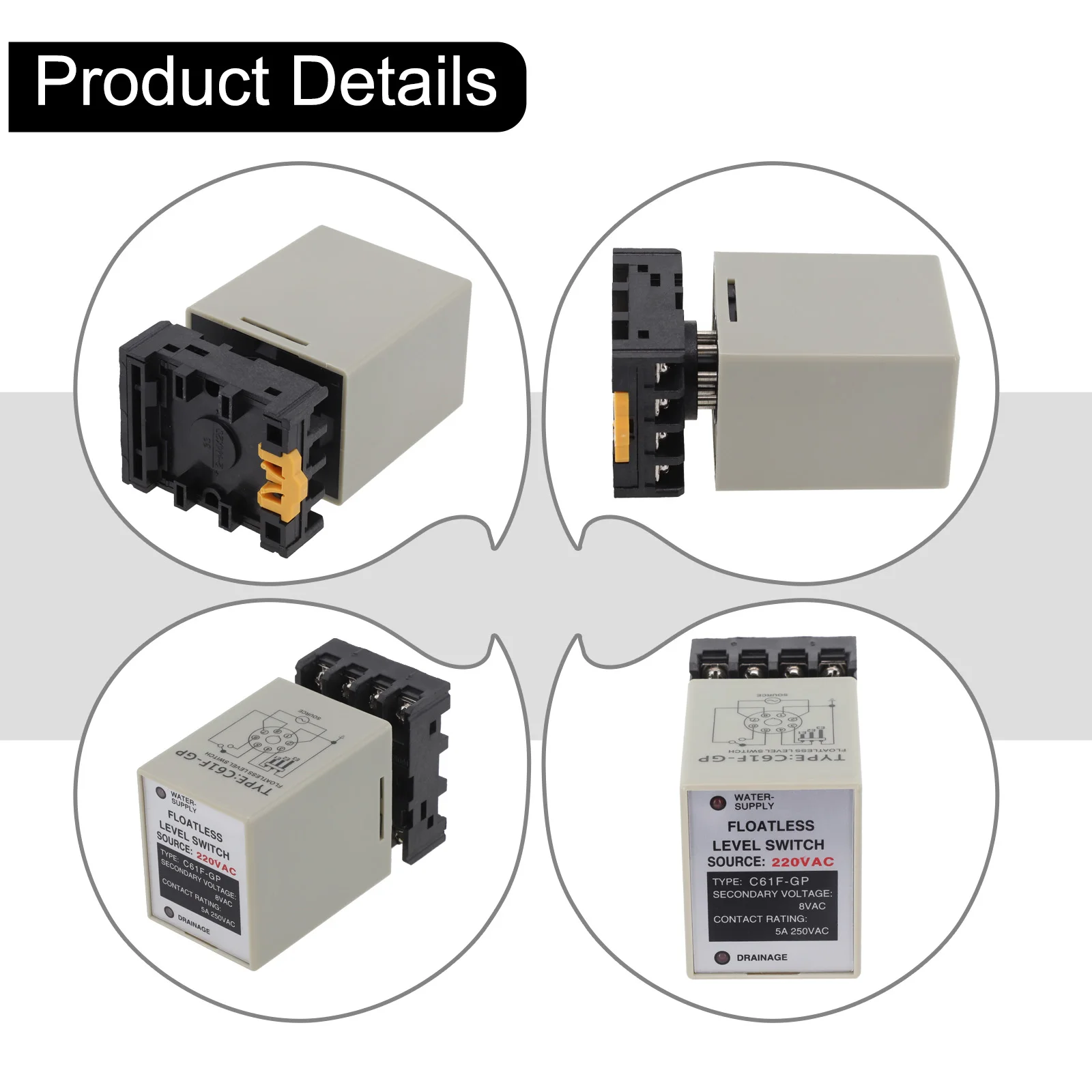 

Контроллер уровня воды AC380V AC220V AC110V DC24V DC12V Переключатель уровня воды C61F-GP Контроллер уровня воды 57x40x50MM
