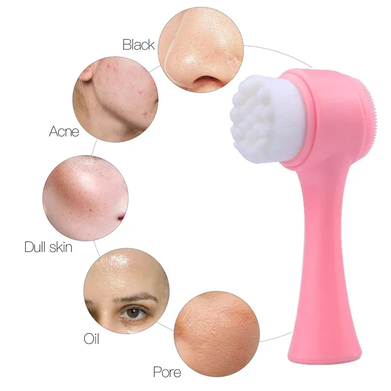 แปรงซิลิโคนสบู่ล้างหน้าสองด้านแบบพกพาขนาดเล็ก3D ทำความสะอาดใบหน้าการสั่นสะเทือนนวดล้างหน้าเครื่องมือดูแลผิว