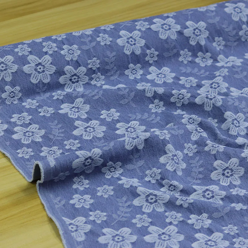 Fragmented Flowers Jacquard Washed Denim Fabric Thick for Clothing Bag Coat Dress Designer Diy Sewing Material Wholesale Cloth