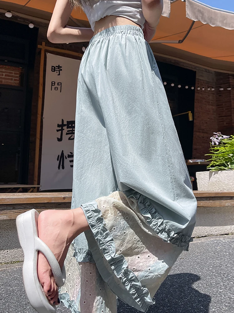 Design Sense Hook Flower Ricamo Fungus Edge Pantaloni larghi a gamba larga 2025 Pantaloni a vita alta a gamba dritta nuovi estivi da donna