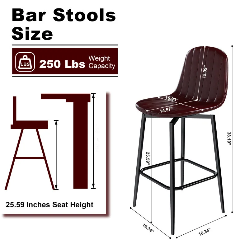 مقاعد بار مع آلية دوارة، مقاعد مبطنة من البولي يوريثان على الطراز الحديث، تدعم الظهر، أرجل معدنية مثالية تجارية #6