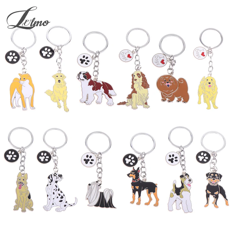 Family Metal Pet Dog Keychain Car Bag Keyring Animal Charm Accessories Gift For Dog Love