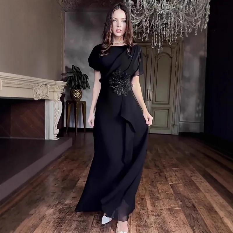 2025New Autumn Elegant Noble Temperament Short Sleeve Long Dress Fashionable Women's Dress