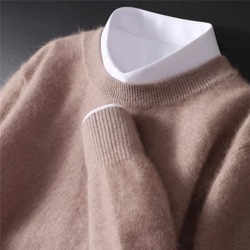 Autumn and winter cashmere sweater men's crewneck sweater Loose youth bottom knit sweater plus size thick mink velvet coat tide