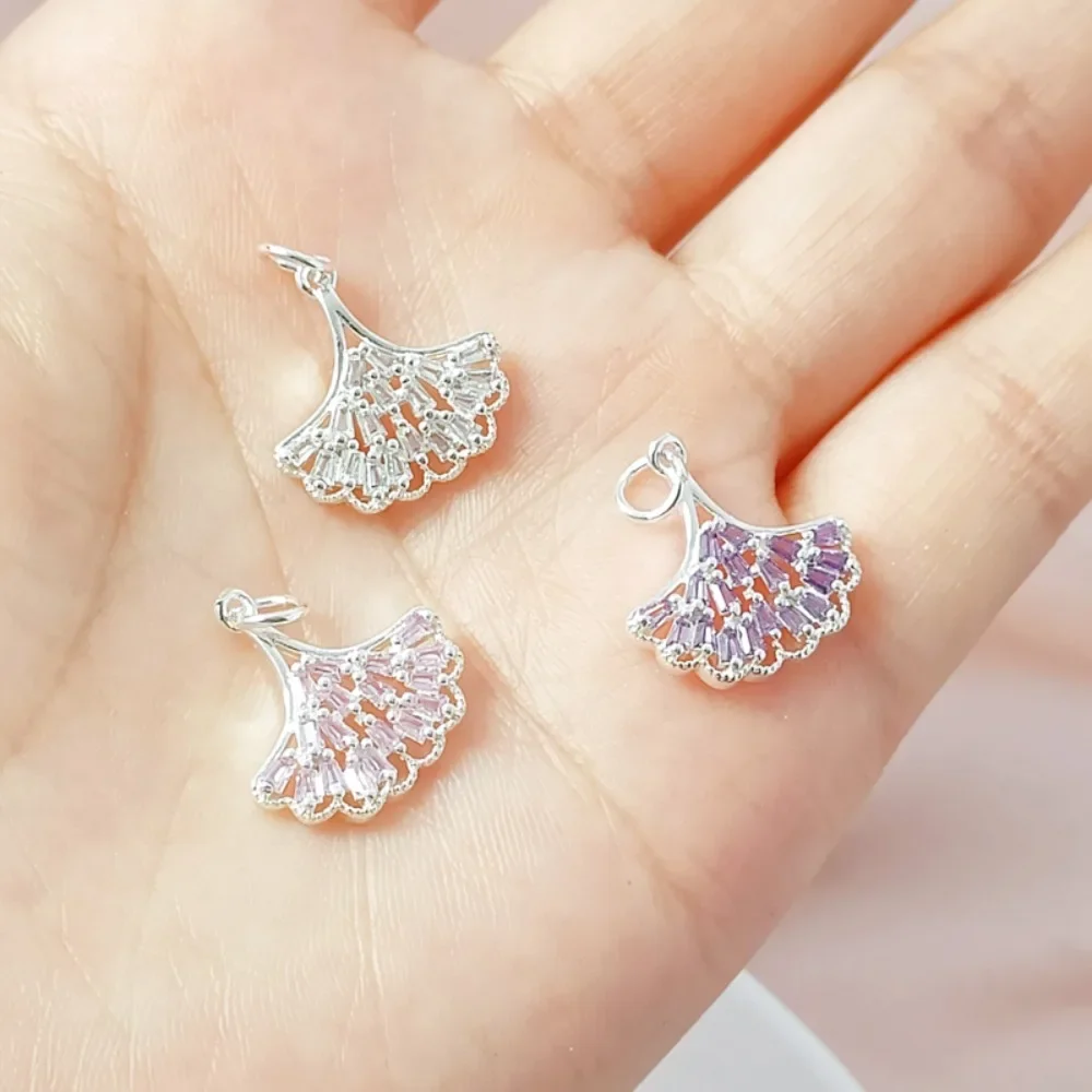 

Copper Plated with Thick Silver Trapezoidal Zircon Ginkgo Leaves, DIY Handcrafted Bracelet Pendant, Collarbone Chain Pendant