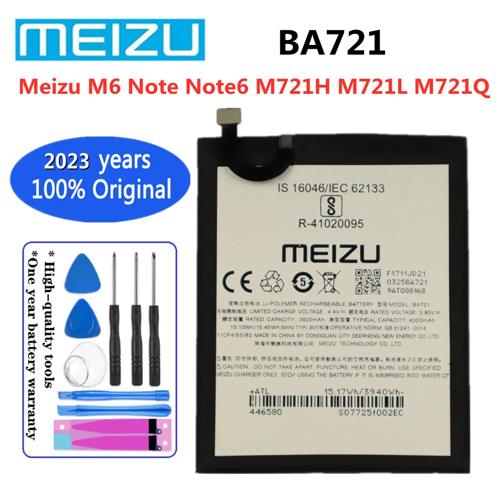 

New High Quality Original 4000mAh BA721 Battery For Meizu M6 Note Note6 M721H M721L M721Q BA721 Phone Batteries Batteria + Tools