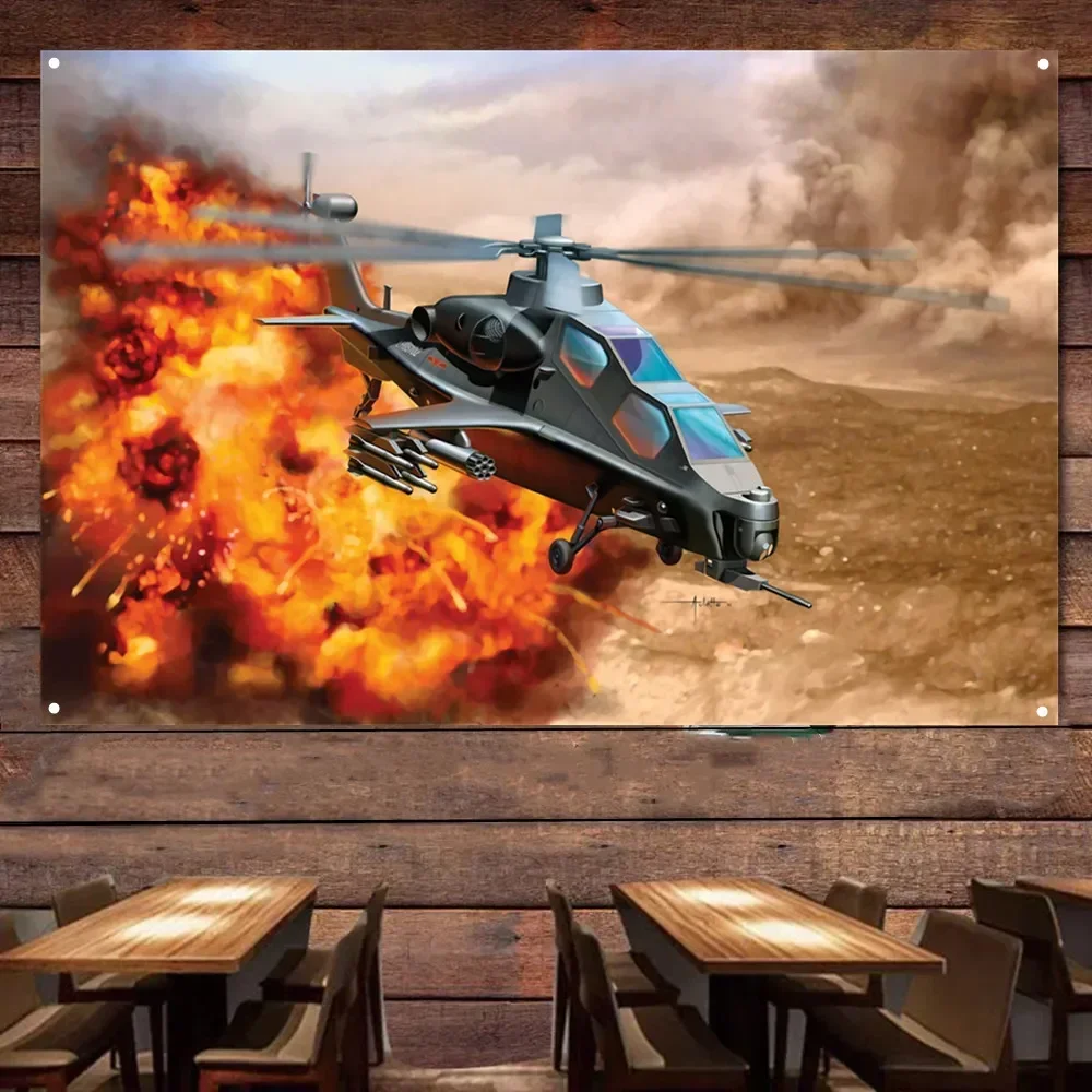 PLA WZ-10 Attack Helicopter Poster - Collectible Military Art Works Gift By Army Fans - Aviation Art Decorative Banner & Flag