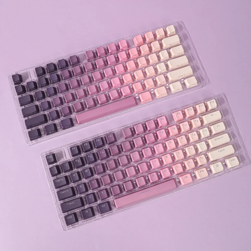 140 Keys Eye Shadow Gradient Keycaps for Mechanical Keyboard OEM PBT Double Shot Pink Purple Backlight Side Print AULA F75 GK61