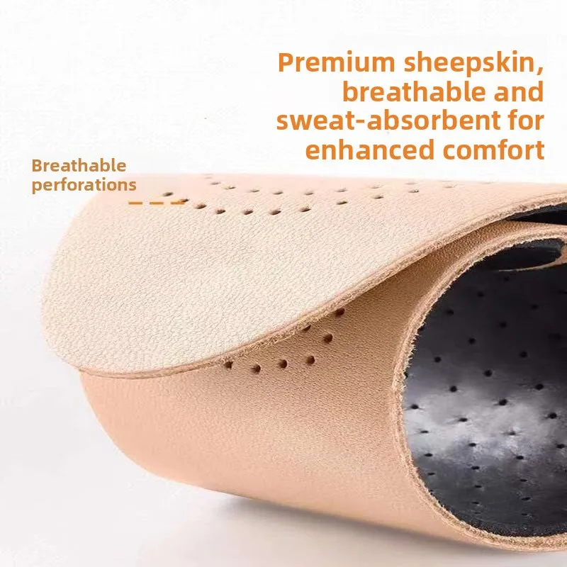 Ultra-Thin Genuine Leather Shoe Insoles for Men Soft Comfortable Sheepskin Absorbent Breathable Anti-Slip Customizable Shoe I...