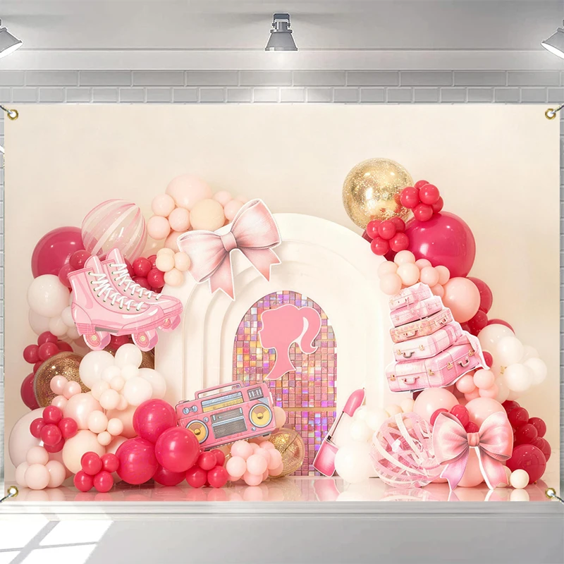 

LS Photography Background Girls Birthday Party Disco Bow Balloon Decoration Cake Smash Children Portrait Photo Backdrop Banner