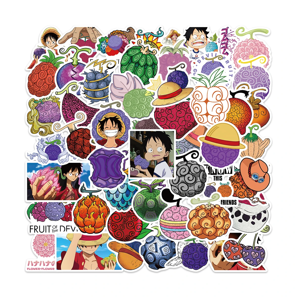 

50PCS One Piece Demon fruit personality cartoon DIY water bottle suitcase notebook waterproof decorative stickers