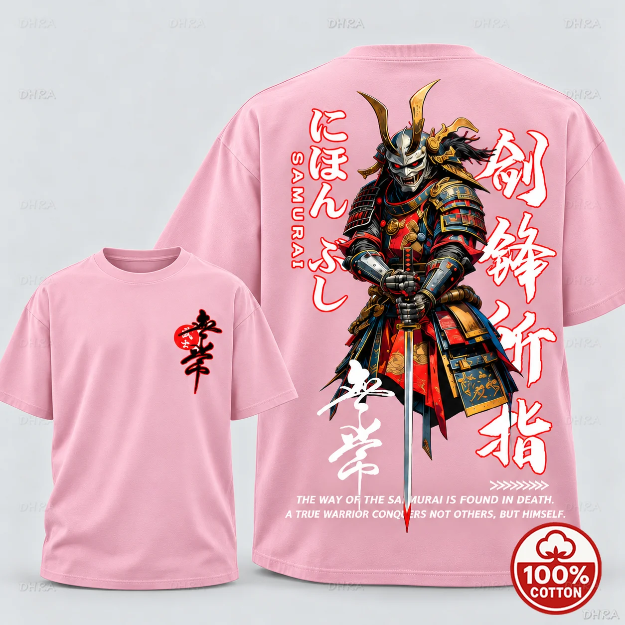 Japanese Style Street T-Shirt Men's Summer Cotton Short Sleeve Warrior Graphic Tee