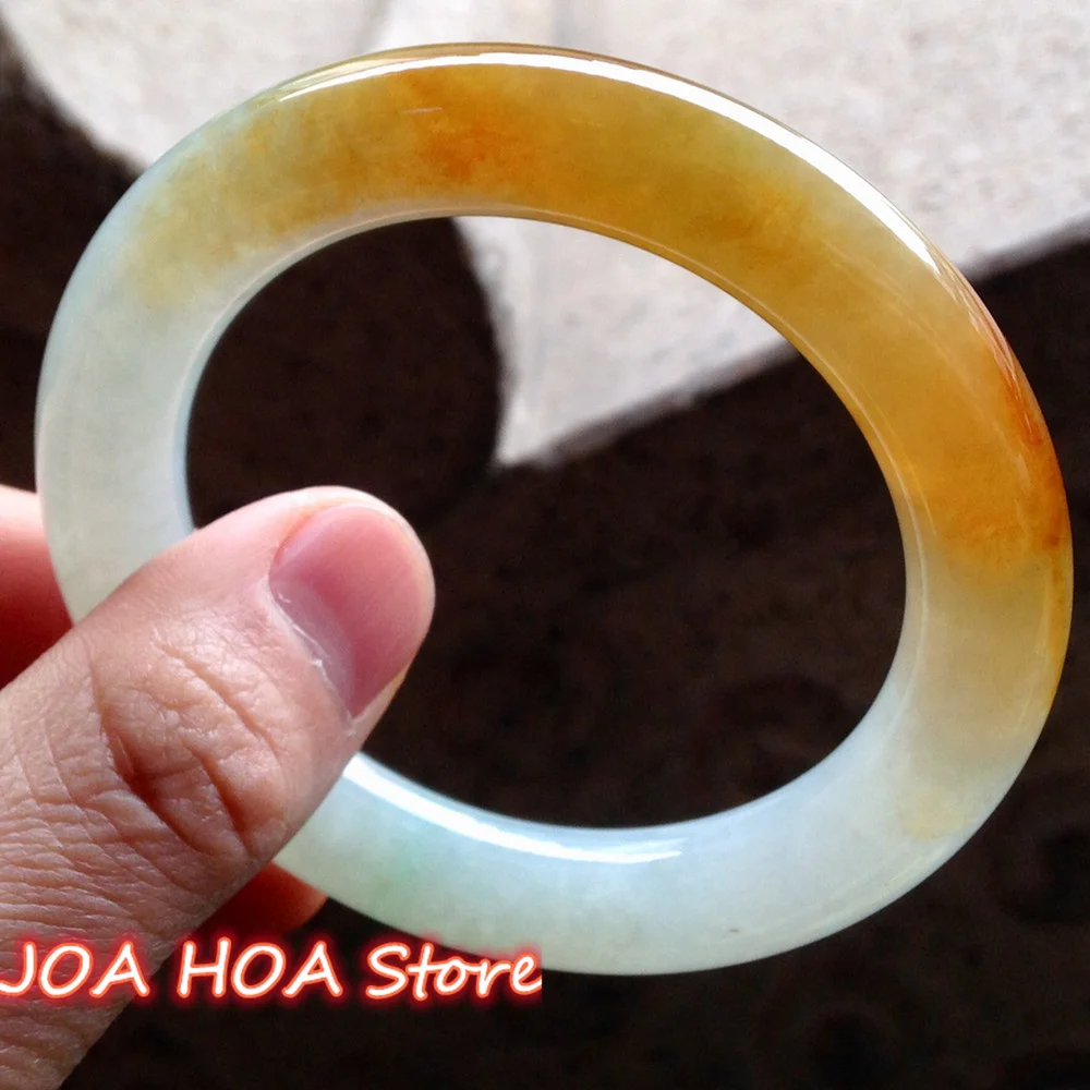 

Jade Bangle Ice Yellow Jadeite Floating Flower Round Bar Concubine Bracelet Natural A Goods-Jade Exquisite Handring Fine Jewelry