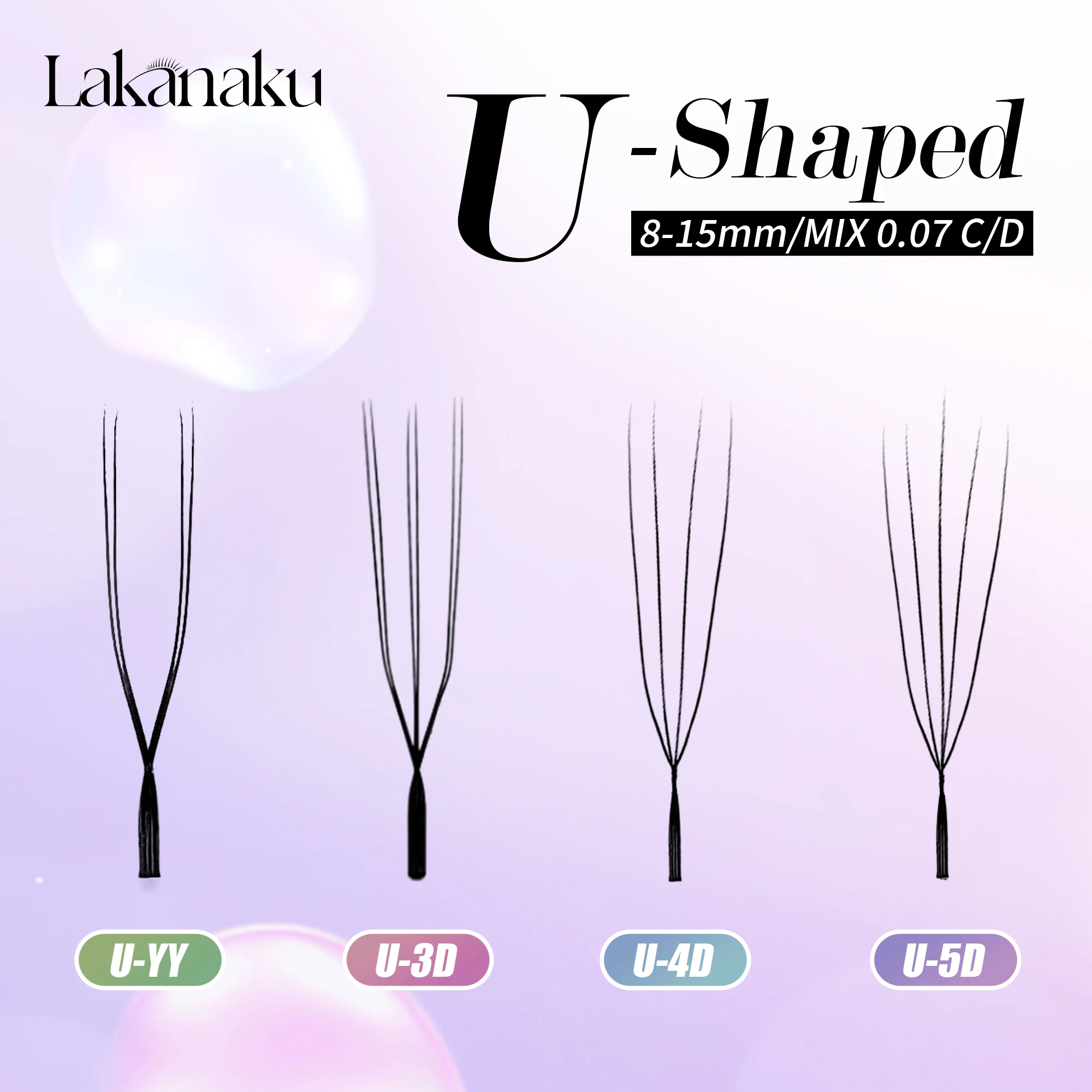 LAKANAKU U-shaped 3D 4D 5D Eyelash Extension Fiber Nartural Mink False Eyelashes Premade Volume New Style U Shape W Bloom Lashes