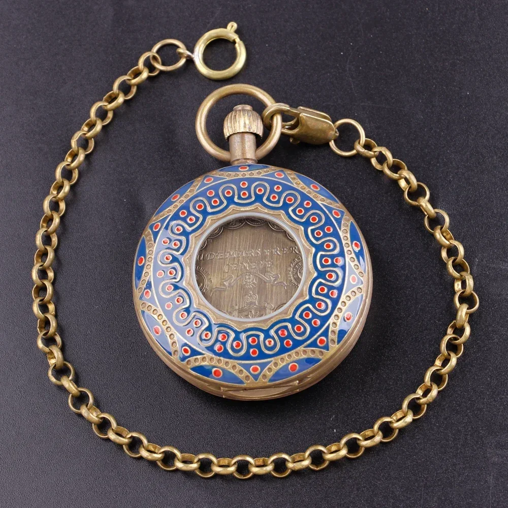 Cronografo vintage in bronzo con luna, orologi da tasca meccanici per uomo, collana, catena, regali, orologio a carica manuale