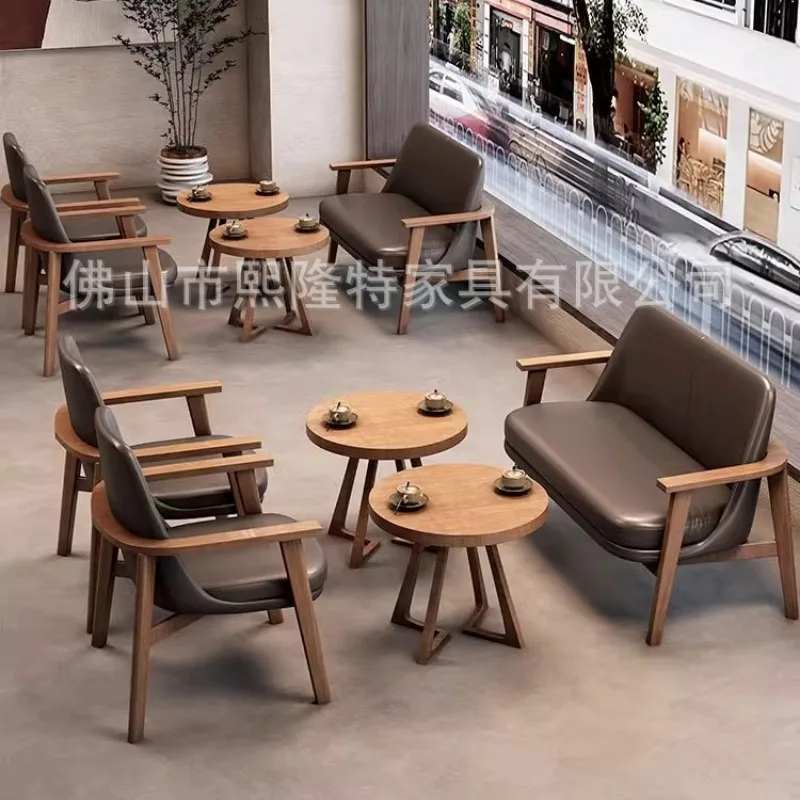 

Simple cafe casual table and chair combination milk tea dessert shop book bar lounge area solid wood negotiation single sofa cha