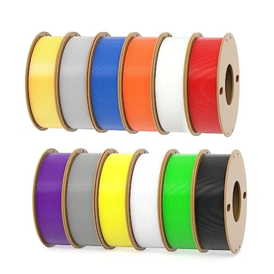 

3D printer filament for desktop use PLA+ 1.75mm 250g spool 12 packs 12 assorted colors tangle-free total 3kg material