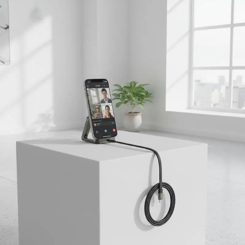 Type C Fast Charging Cable 240W Foldable Phone Stand 2 in 1 Data Cable for Study Desk Office Use