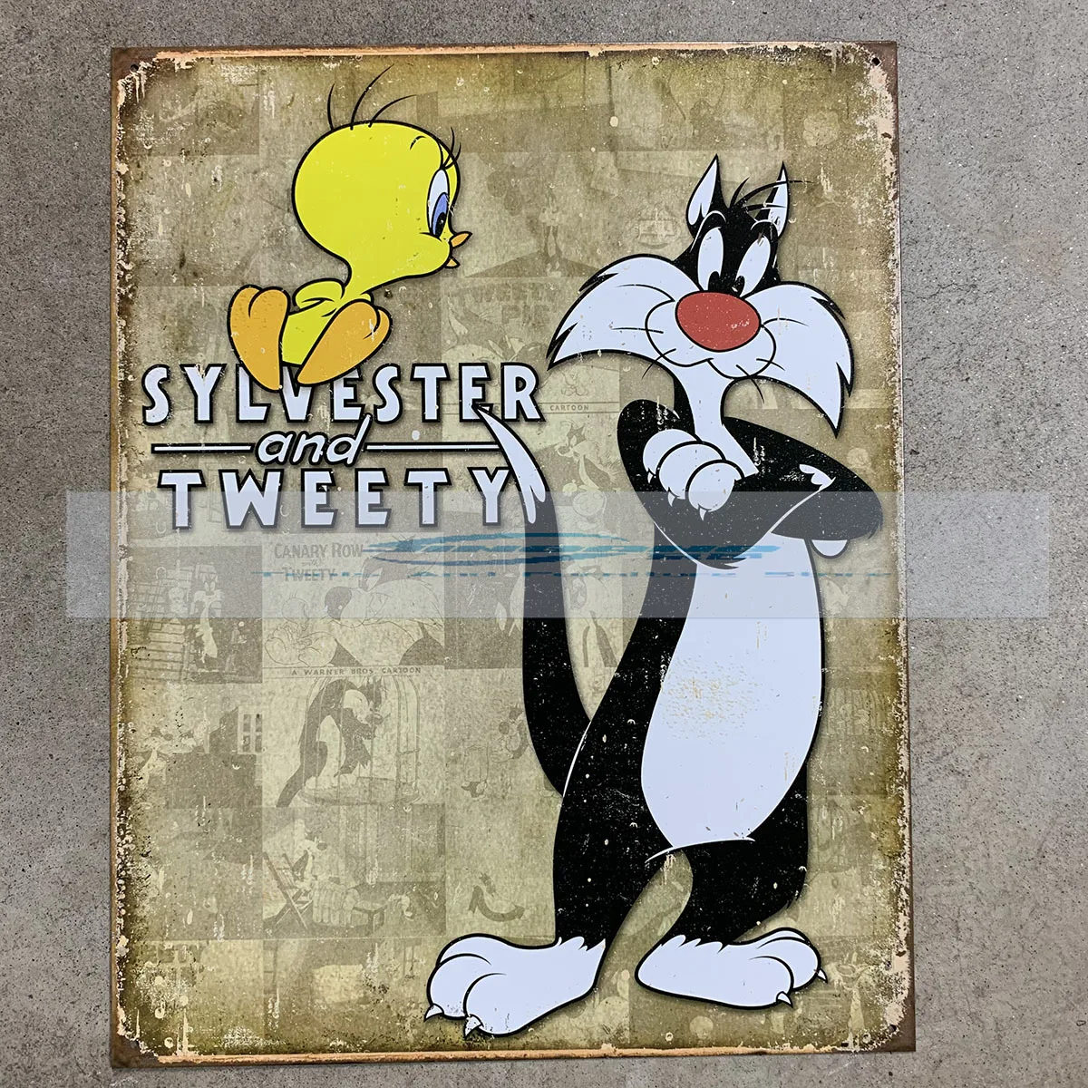 

Tracey and Silly Big Cat animated retro metal billboard tin poster family photo