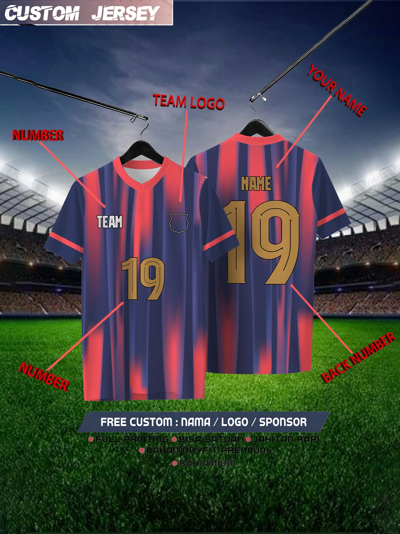 

Customized Geometric Navy Blue Short Sleeved Shirt with Team Name, Emblem, Name and Number, Outdoor Sports Short Sleeved T-shirt
