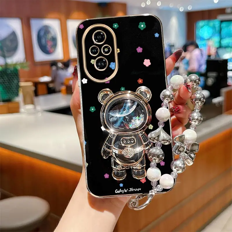 Pearl Strap Lanyard Nice Flower Bear Phone Holder Case On For Huawei Honor 9X Pro 60 70 80 90 100 200 300 Pro Ultra Y9s Cover