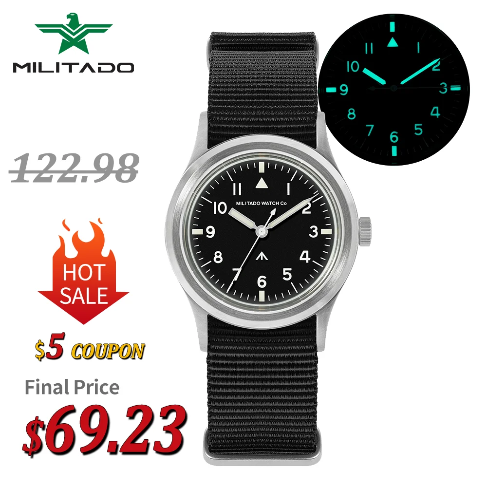 ミリタード ML14 クォーツ腕時計 VH31 スイープセコンド メンズウォッチ サファイア夜光 BGW9 クリスタル 100M防水 ヴィンテージウォッチ