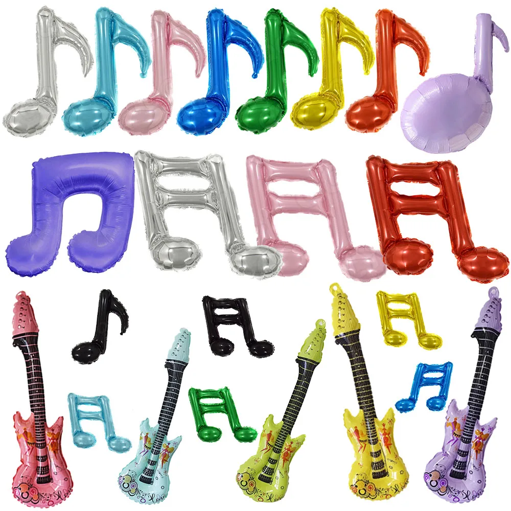 Balões Pretos em Forma de Nota Musical Multicoloridos, Balão Inflável de Guitarra, Decorações Temáticas de Música para Festas, Suprimentos para Casamentos e Aniversários