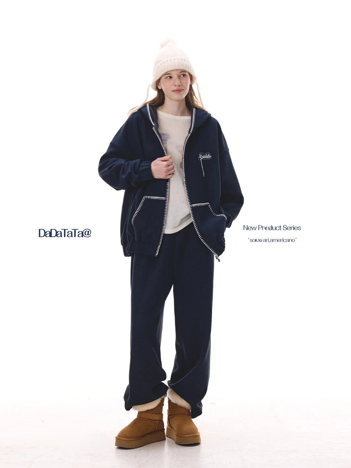 

Large Size Women's Fashion Set with Silk Wool Sweatshirt And Pants by JGGU DADATATA White Label Casual Winter Outfit