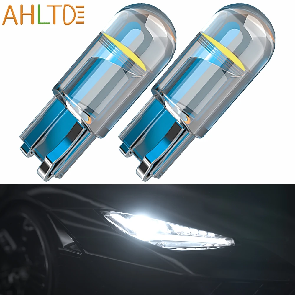 2/4/6PCS Car T10 W5W 194 Glass Housing Cob LED Bulb 3000K Wedge License Plate Map Dome Festoon Light Lamp White Blue Red Yellow