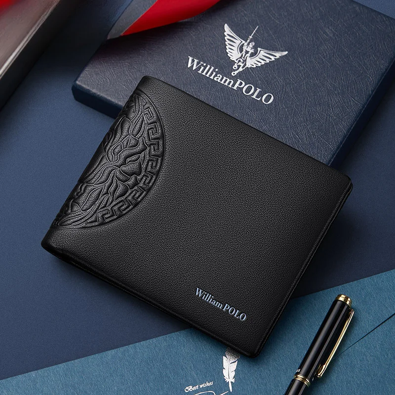 

Urban Simple Solid Color Men's Genuine Leather Short Top Layer Cowhide Wallet Men's Fashion Multifunctional Wallet Men's Style